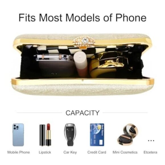 Clutch Purse Women Wedding Evening Handbag Formal Party Prom Bag, Golden Tone - Picture 2 of 7